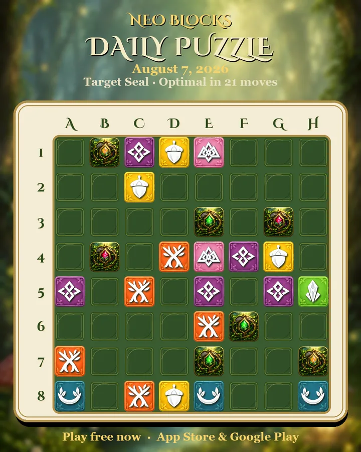 NEO Blocks daily puzzle for August 7, 2026