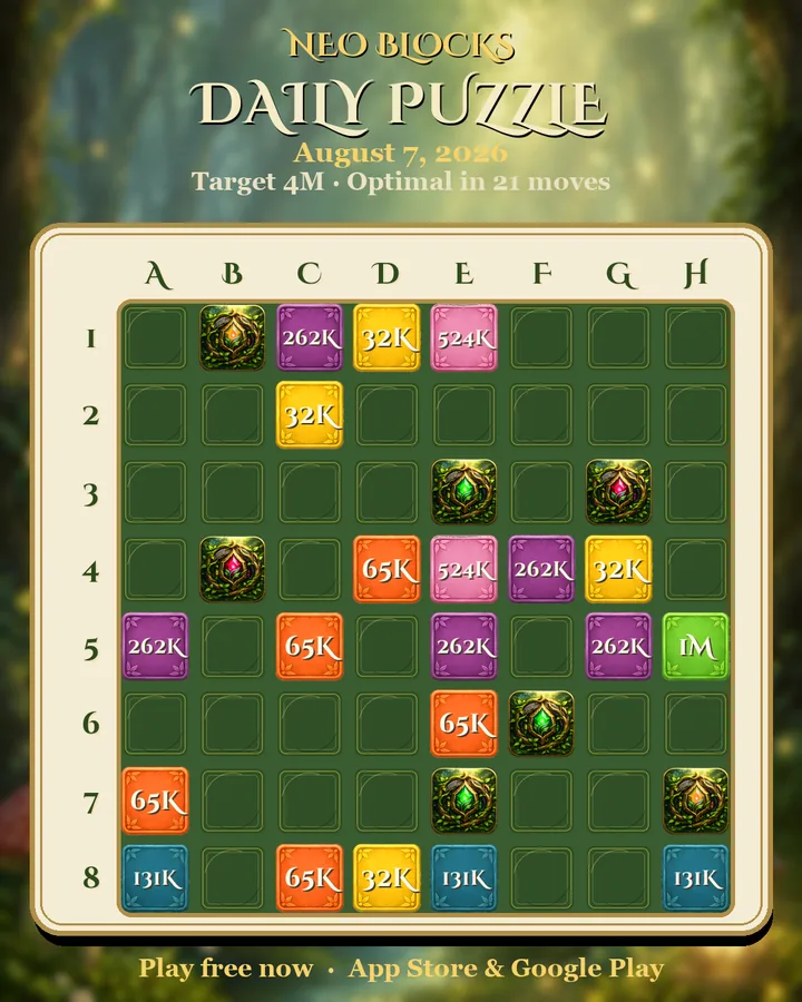 NEO Blocks daily puzzle for August 7, 2026