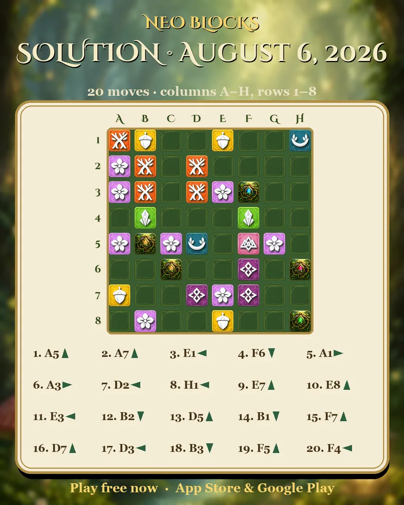 Solution of the NEO Blocks daily puzzle for August 6, 2026