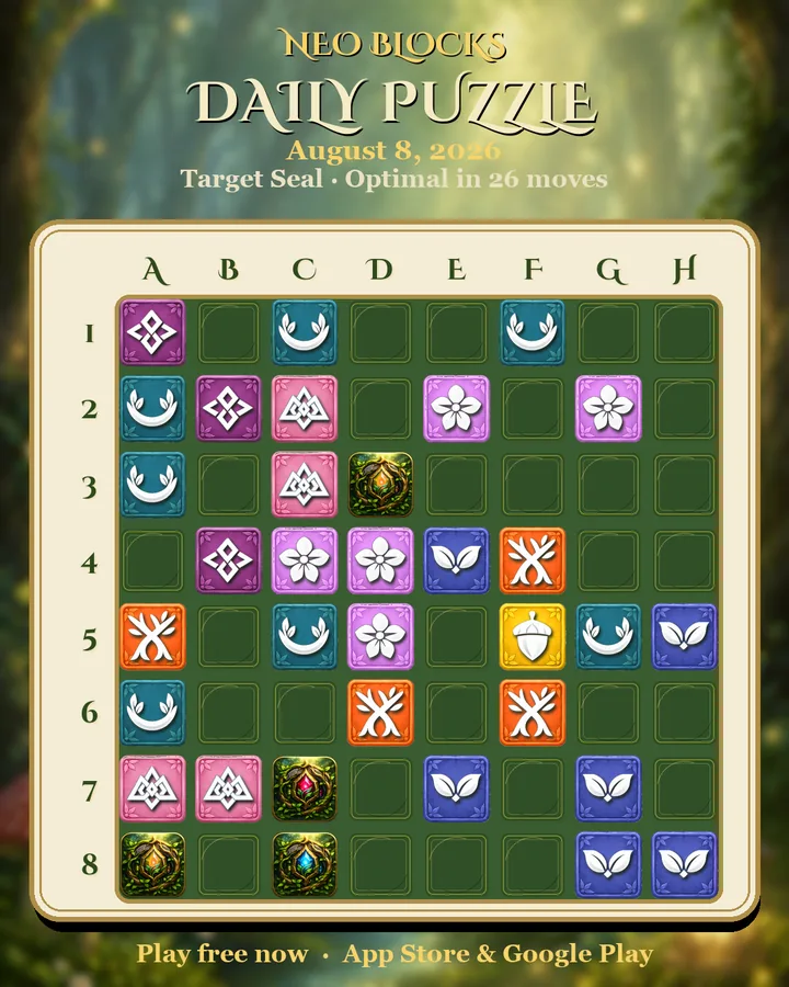 NEO Blocks daily puzzle for August 8, 2026