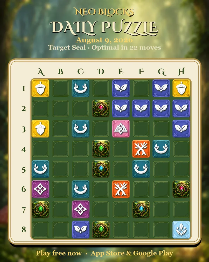 NEO Blocks daily puzzle for August 9, 2026