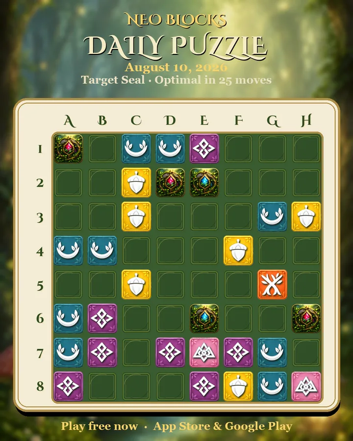 NEO Blocks daily puzzle for August 10, 2026