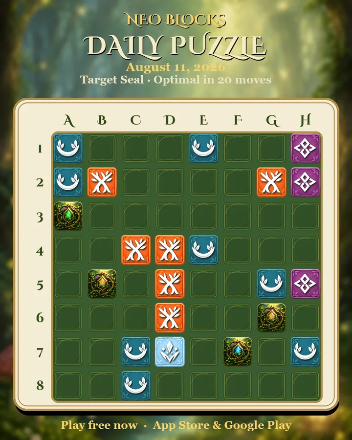 NEO Blocks daily puzzle for August 11, 2026