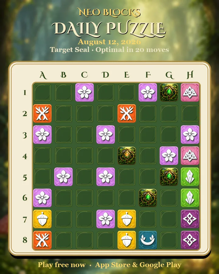 NEO Blocks daily puzzle for August 12, 2026