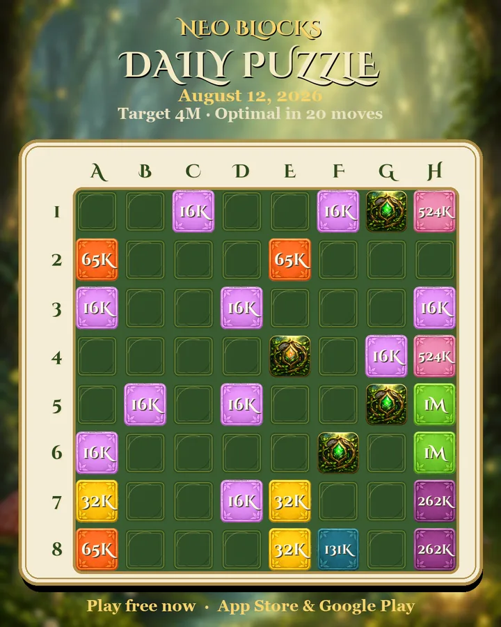 NEO Blocks daily puzzle for August 12, 2026