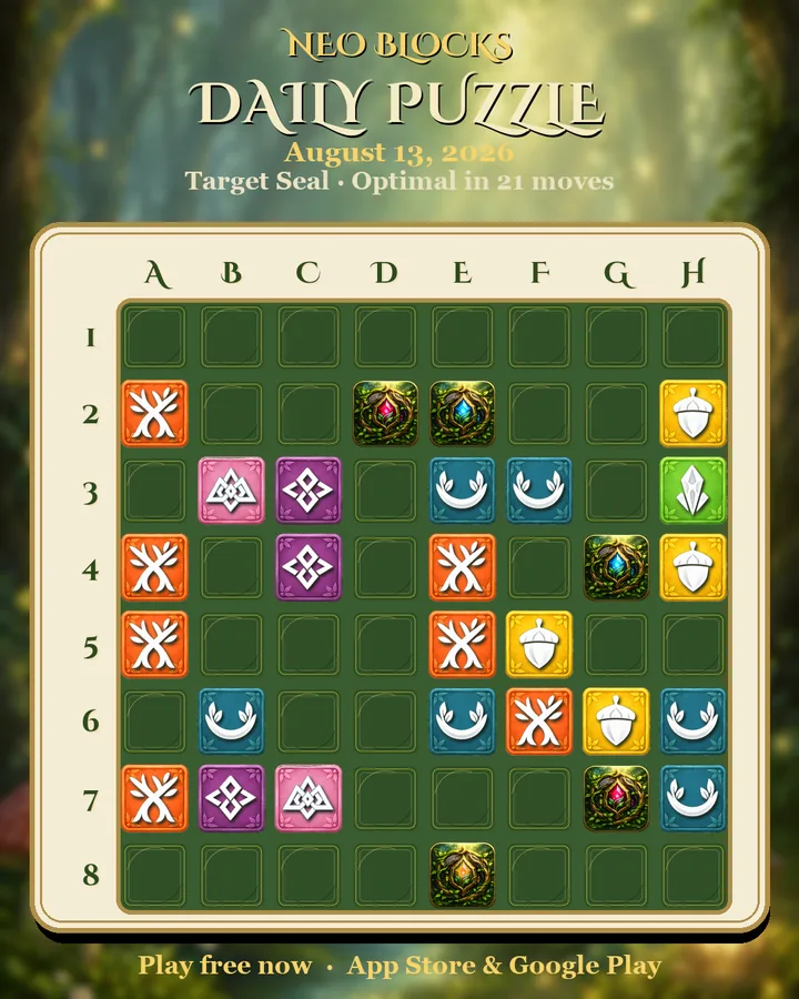 NEO Blocks daily puzzle for August 13, 2026