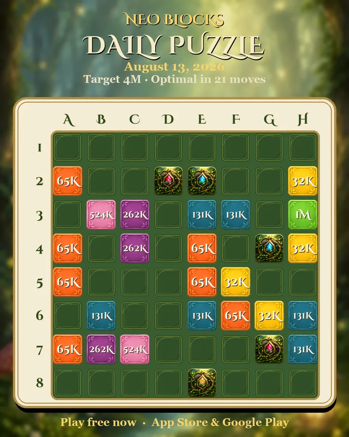 NEO Blocks daily puzzle for August 13, 2026