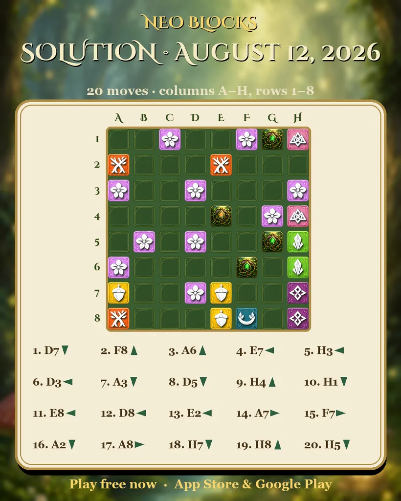Solution of the NEO Blocks daily puzzle for August 12, 2026