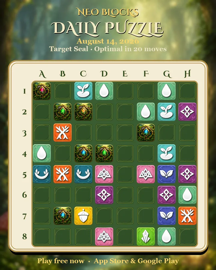 NEO Blocks daily puzzle for August 14, 2026