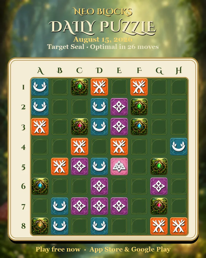 NEO Blocks daily puzzle for August 15, 2026