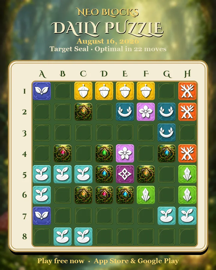 NEO Blocks daily puzzle for August 16, 2026