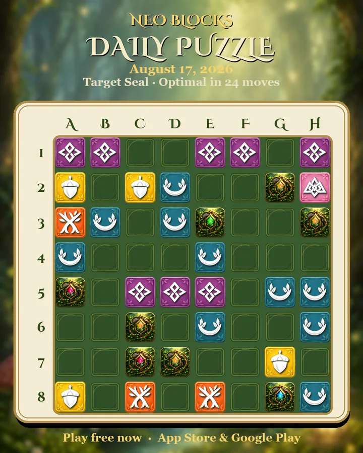 NEO Blocks daily puzzle for August 17, 2026