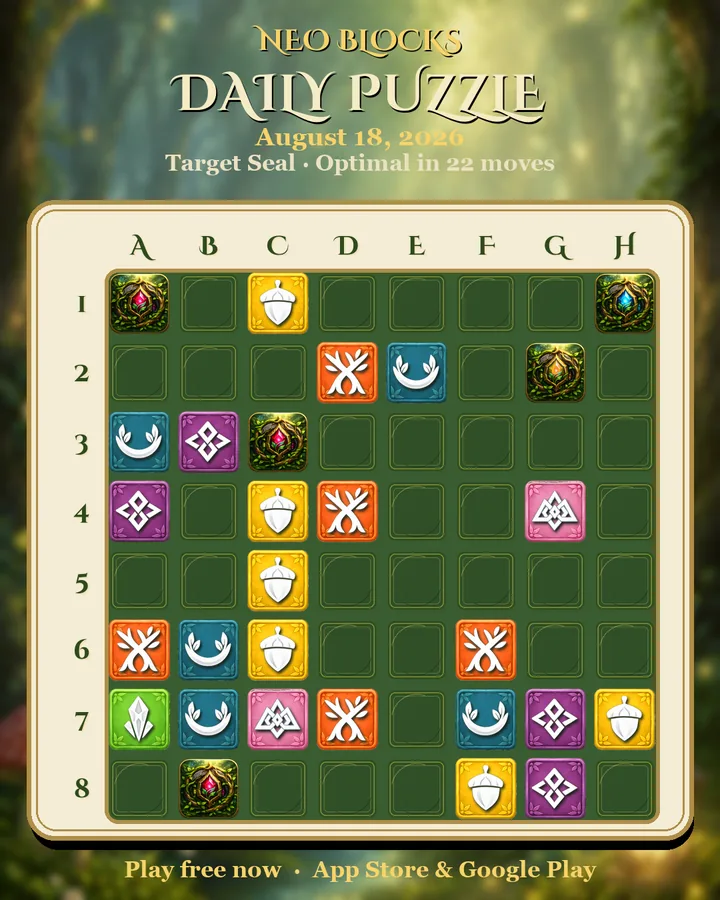 NEO Blocks daily puzzle for August 18, 2026