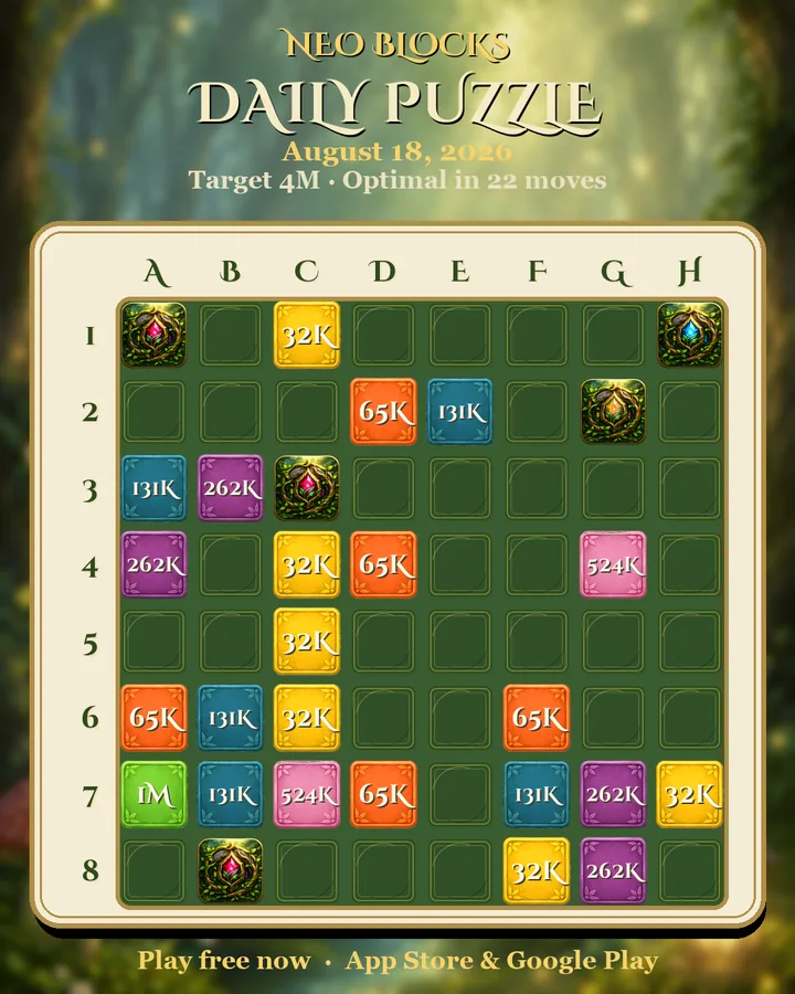 NEO Blocks daily puzzle for August 18, 2026