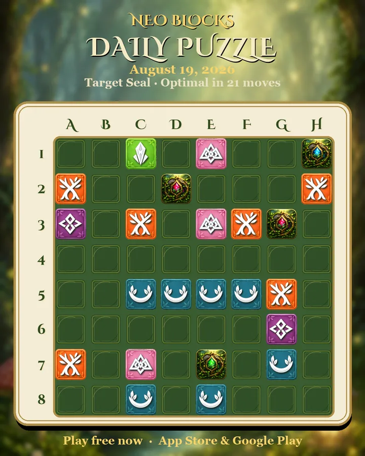 NEO Blocks daily puzzle for August 19, 2026