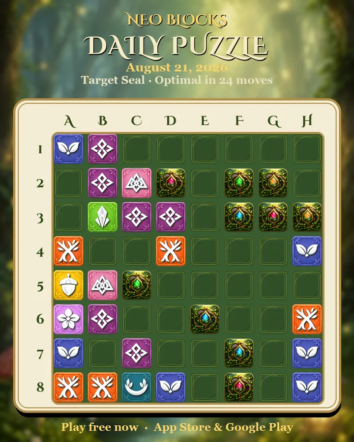 NEO Blocks daily puzzle for August 21, 2026
