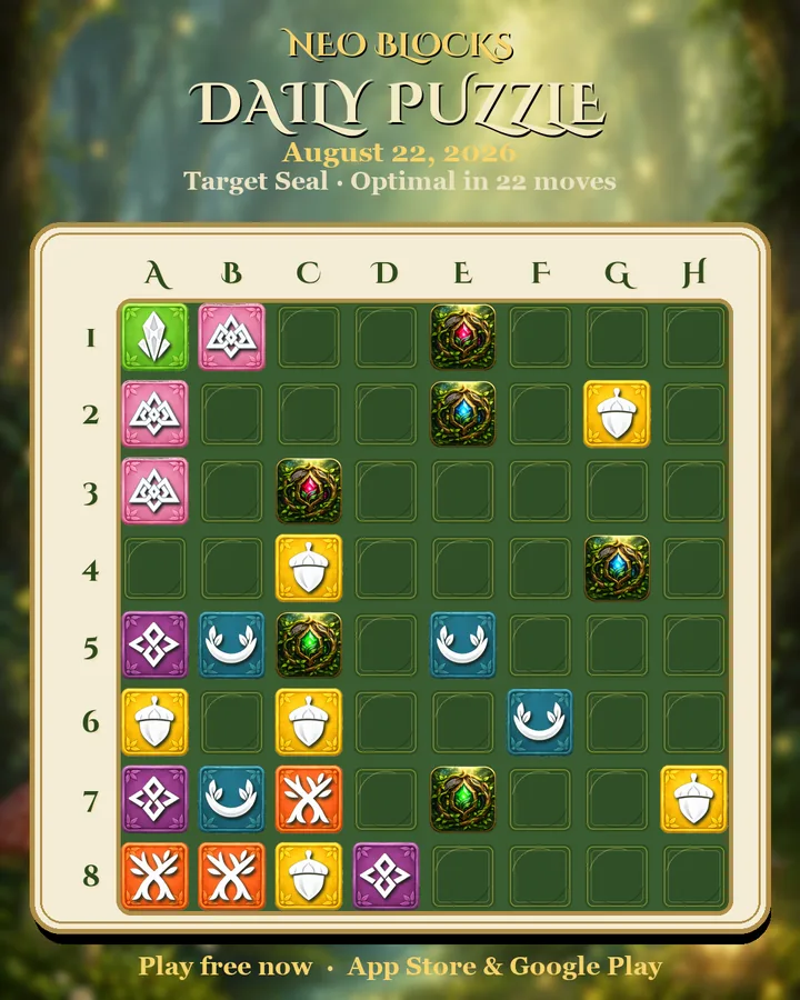 NEO Blocks daily puzzle for August 22, 2026