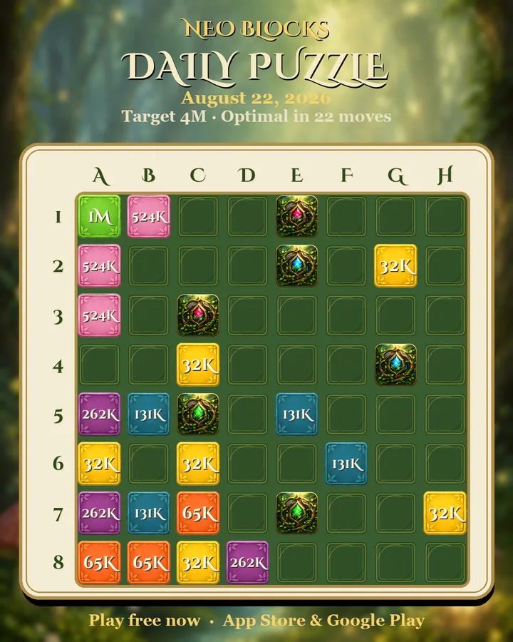 NEO Blocks daily puzzle for August 22, 2026
