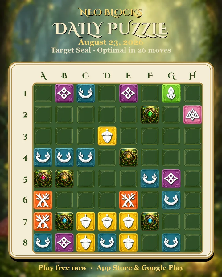 NEO Blocks daily puzzle for August 23, 2026