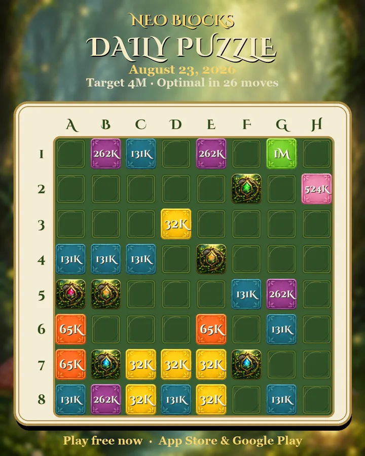 NEO Blocks daily puzzle for August 23, 2026