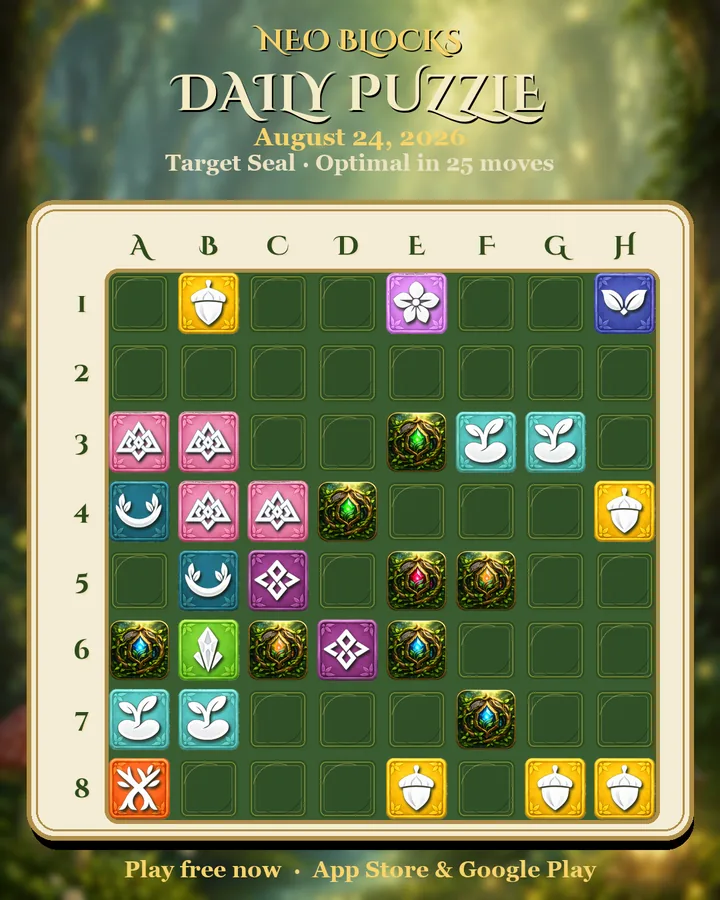 NEO Blocks daily puzzle for August 24, 2026
