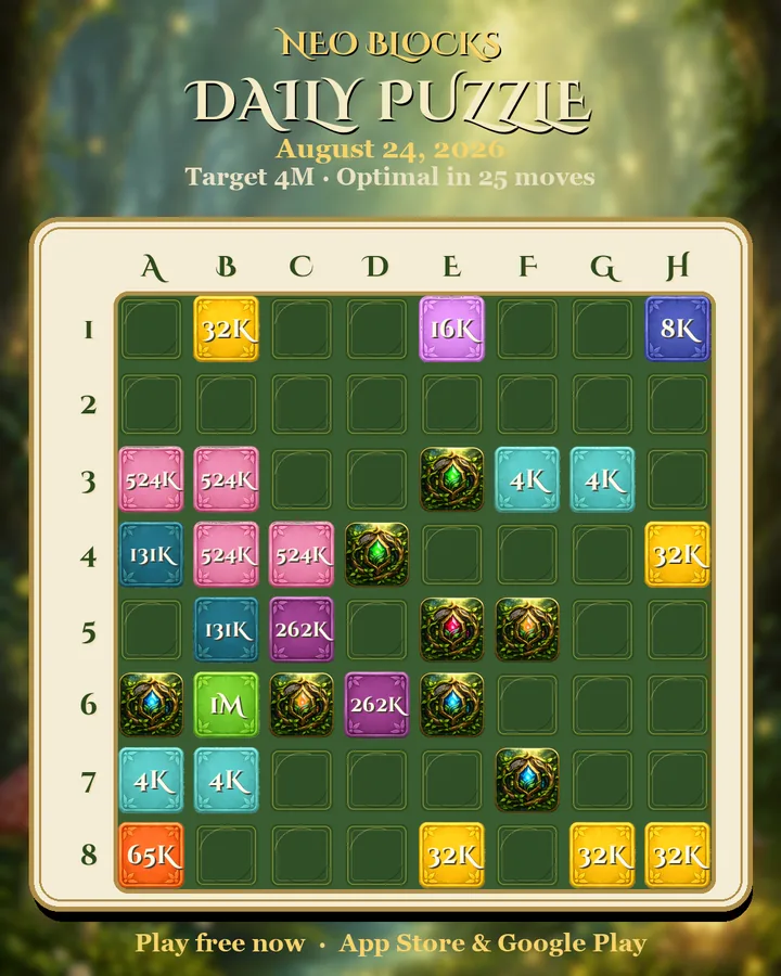 NEO Blocks daily puzzle for August 24, 2026