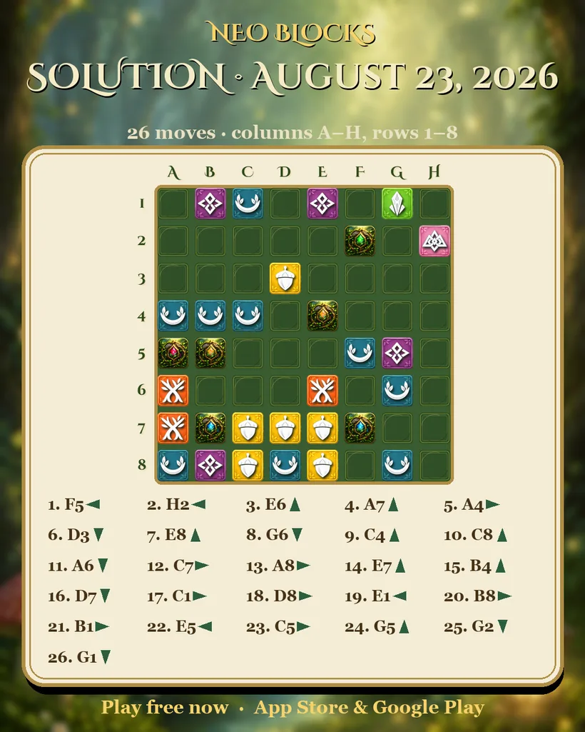 Solution of the NEO Blocks daily puzzle for August 23, 2026