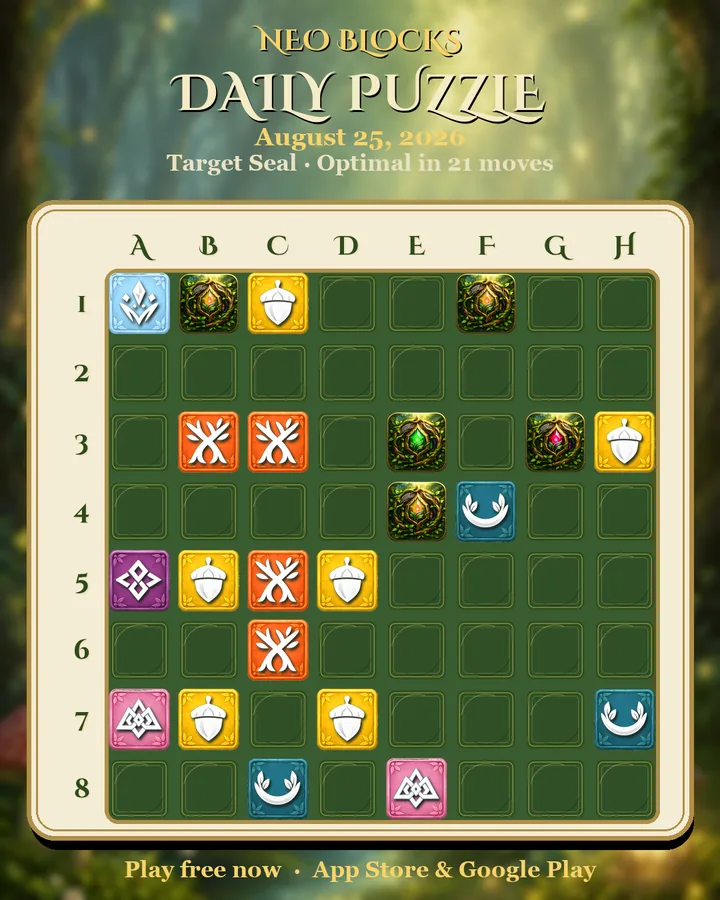 NEO Blocks daily puzzle for August 25, 2026