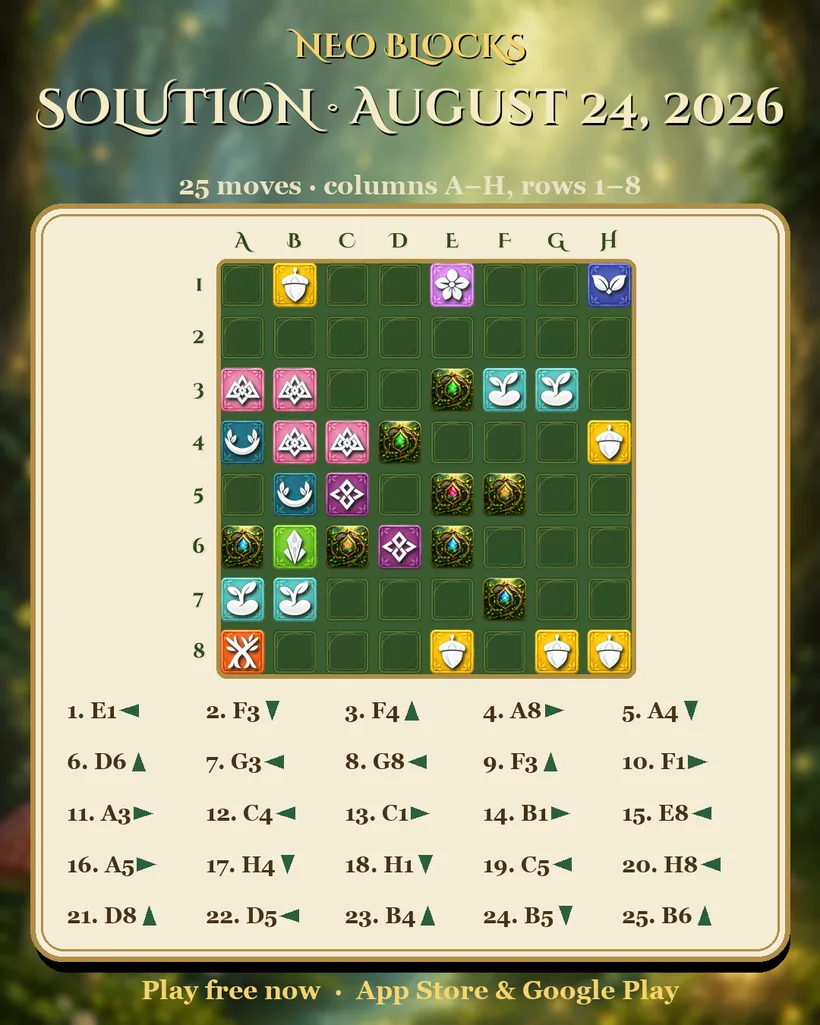 Solution of the NEO Blocks daily puzzle for August 24, 2026