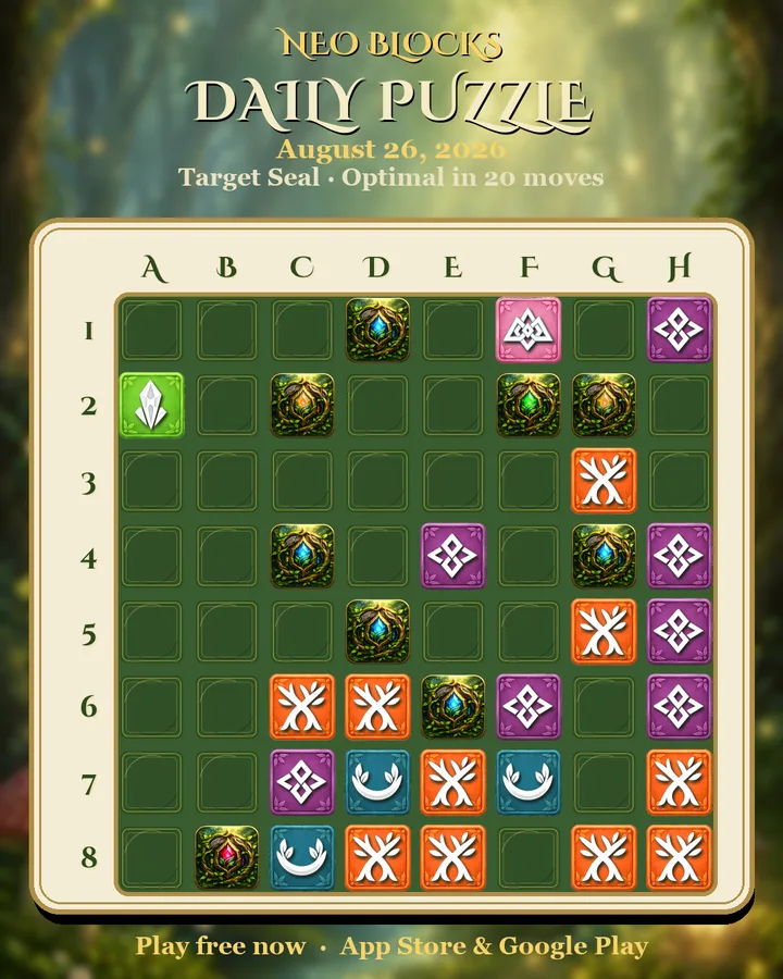 NEO Blocks daily puzzle for August 26, 2026