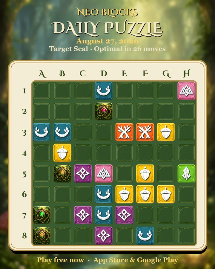 NEO Blocks daily puzzle for August 27, 2026