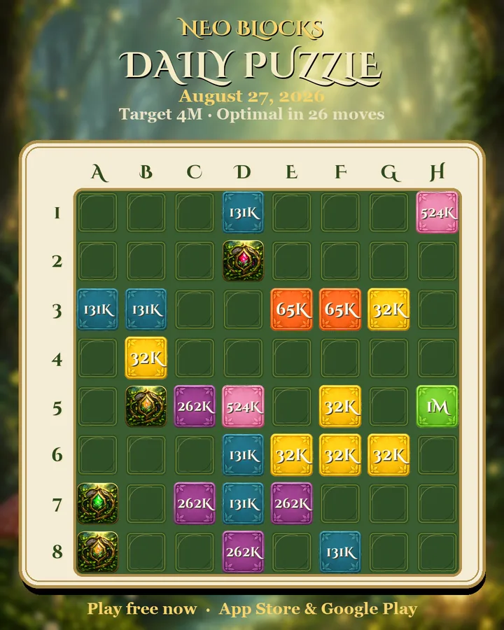 NEO Blocks daily puzzle for August 27, 2026