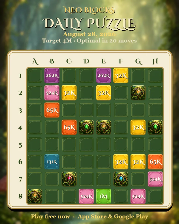 NEO Blocks daily puzzle for August 28, 2026