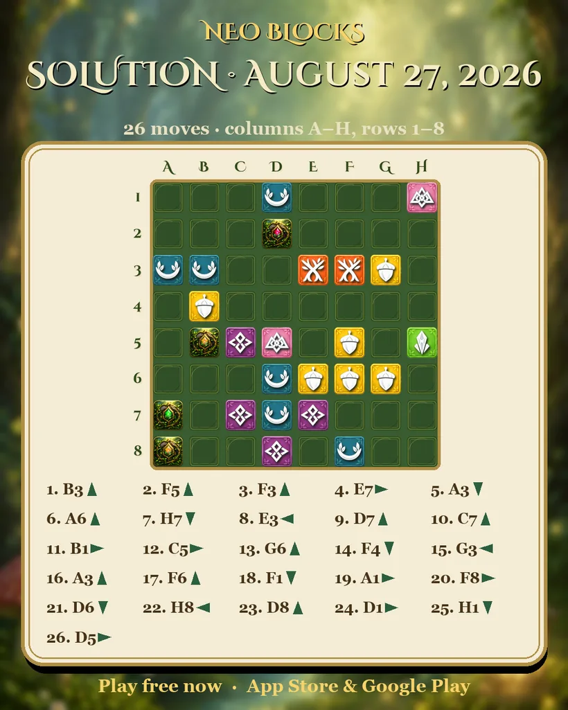 Solution of the NEO Blocks daily puzzle for August 27, 2026