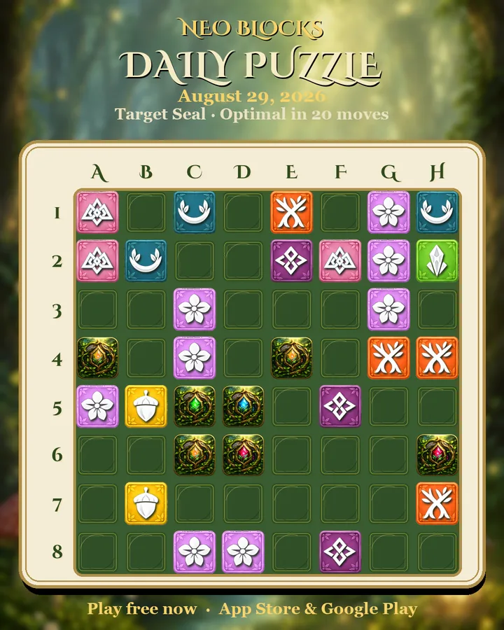 NEO Blocks daily puzzle for August 29, 2026