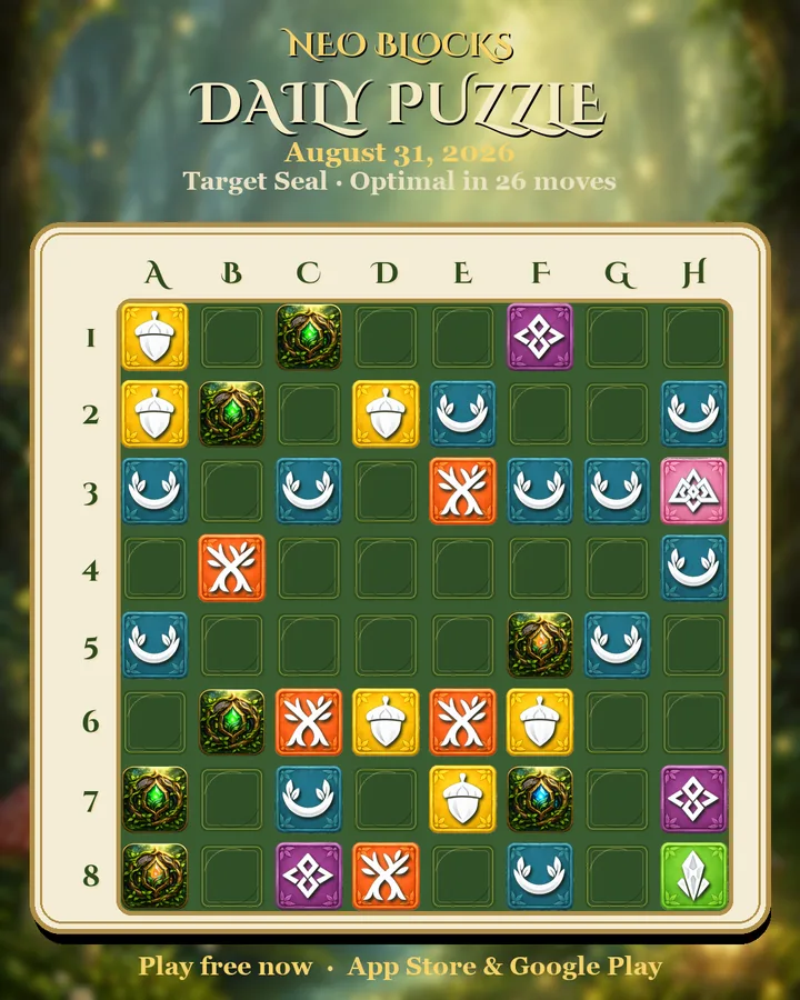NEO Blocks daily puzzle for August 31, 2026