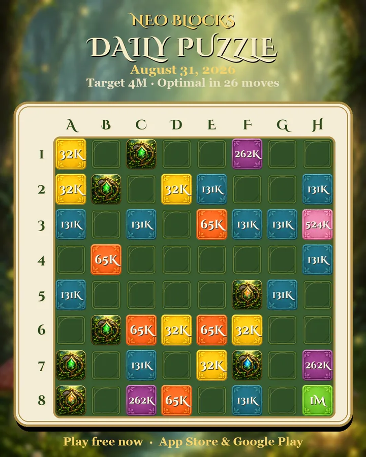 NEO Blocks daily puzzle for August 31, 2026