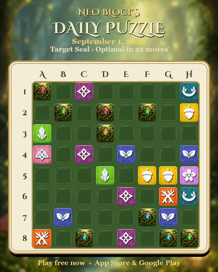 NEO Blocks daily puzzle for September 1, 2026