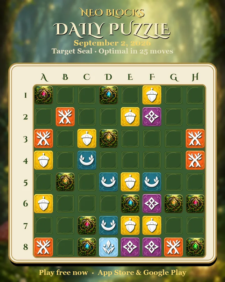 NEO Blocks daily puzzle for September 2, 2026