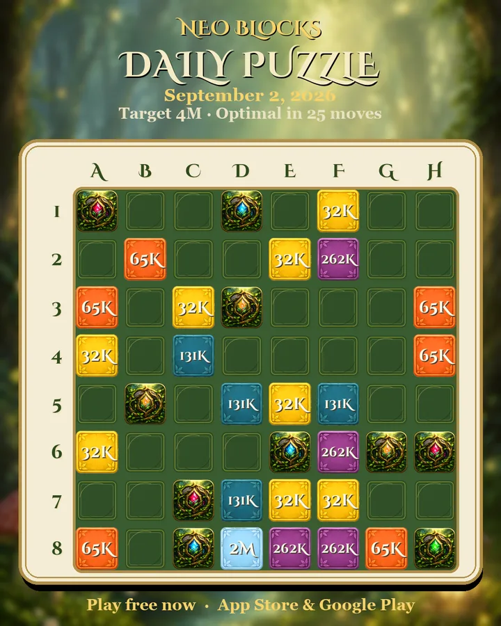 NEO Blocks daily puzzle for September 2, 2026