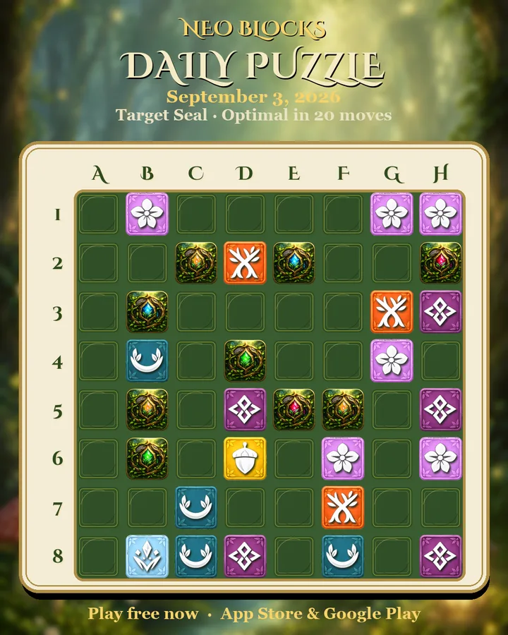 NEO Blocks daily puzzle for September 3, 2026