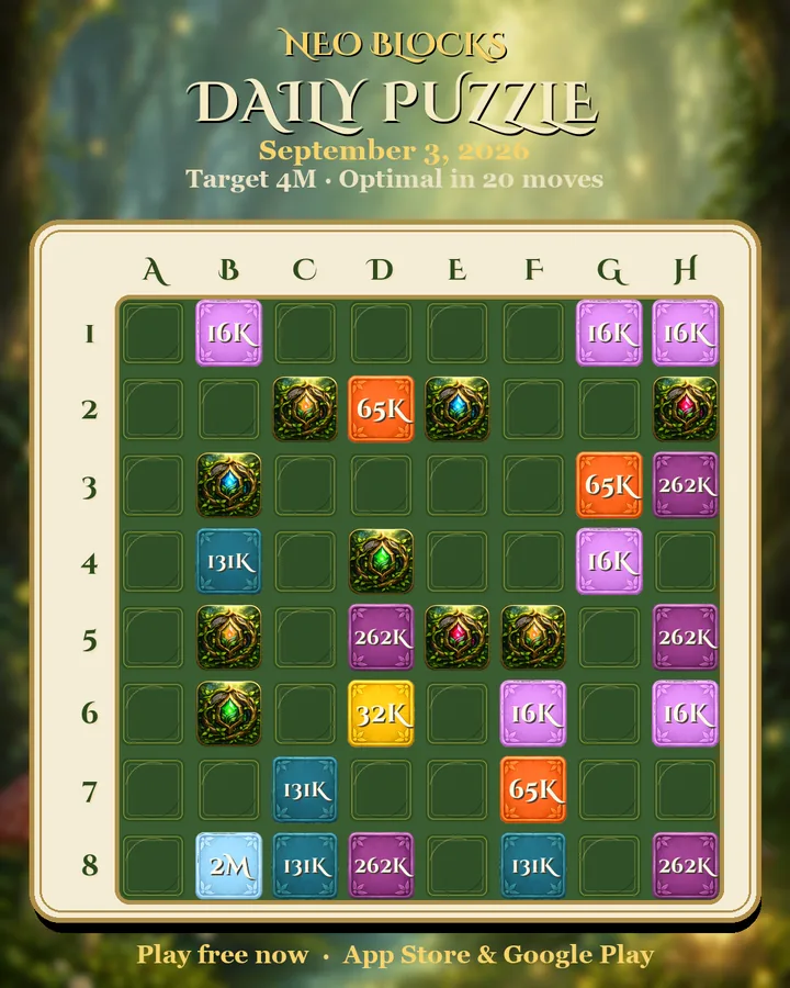 NEO Blocks daily puzzle for September 3, 2026