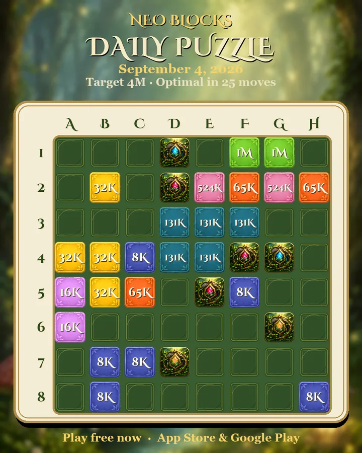 NEO Blocks daily puzzle for September 4, 2026