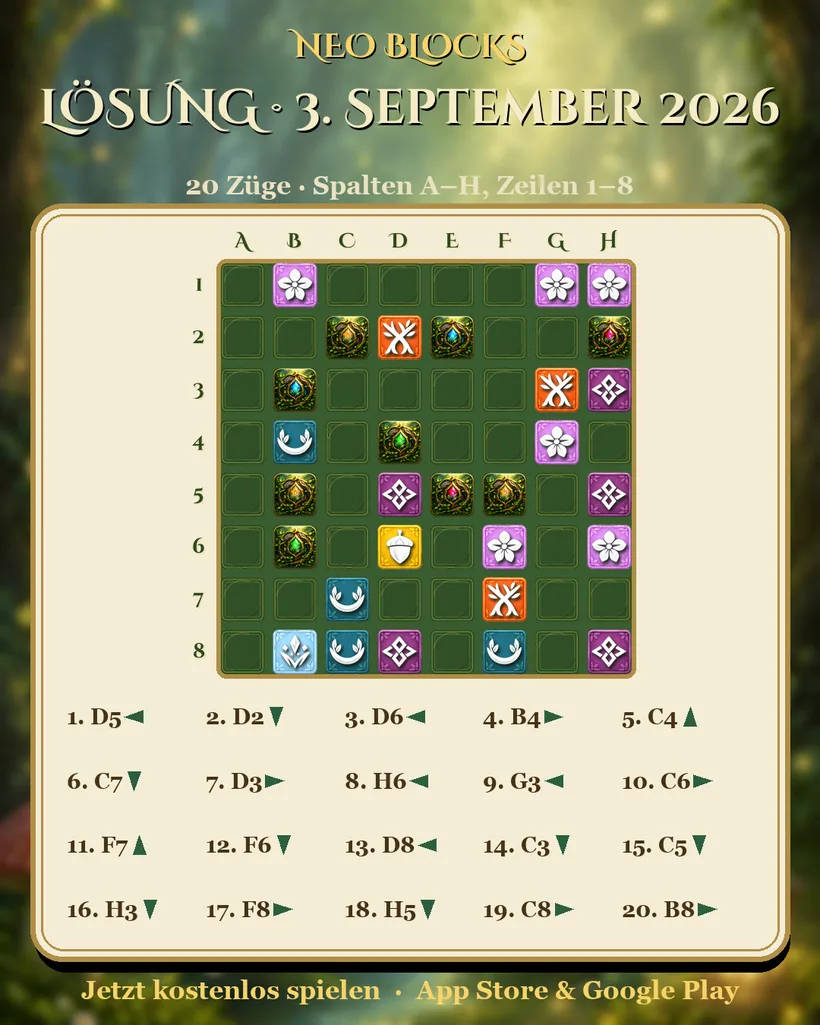 Lösung des NEO Blocks Tagesrätsels vom 3. September 2026
