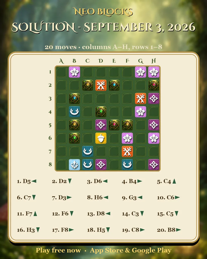 Solution of the NEO Blocks daily puzzle for September 3, 2026