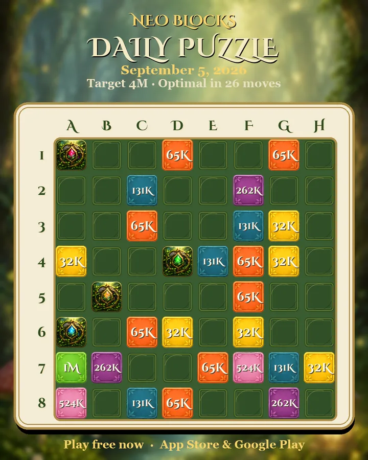 NEO Blocks daily puzzle for September 5, 2026