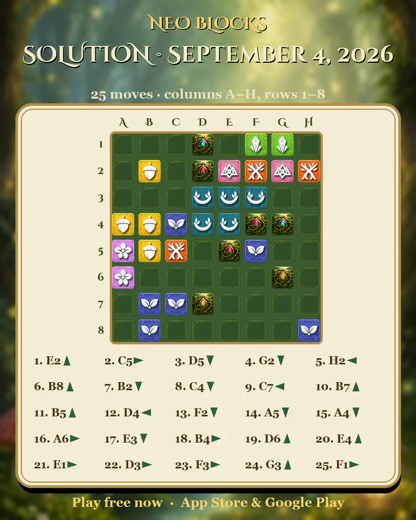 Solution of the NEO Blocks daily puzzle for September 4, 2026