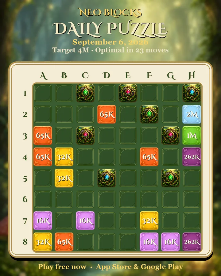 NEO Blocks daily puzzle for September 6, 2026