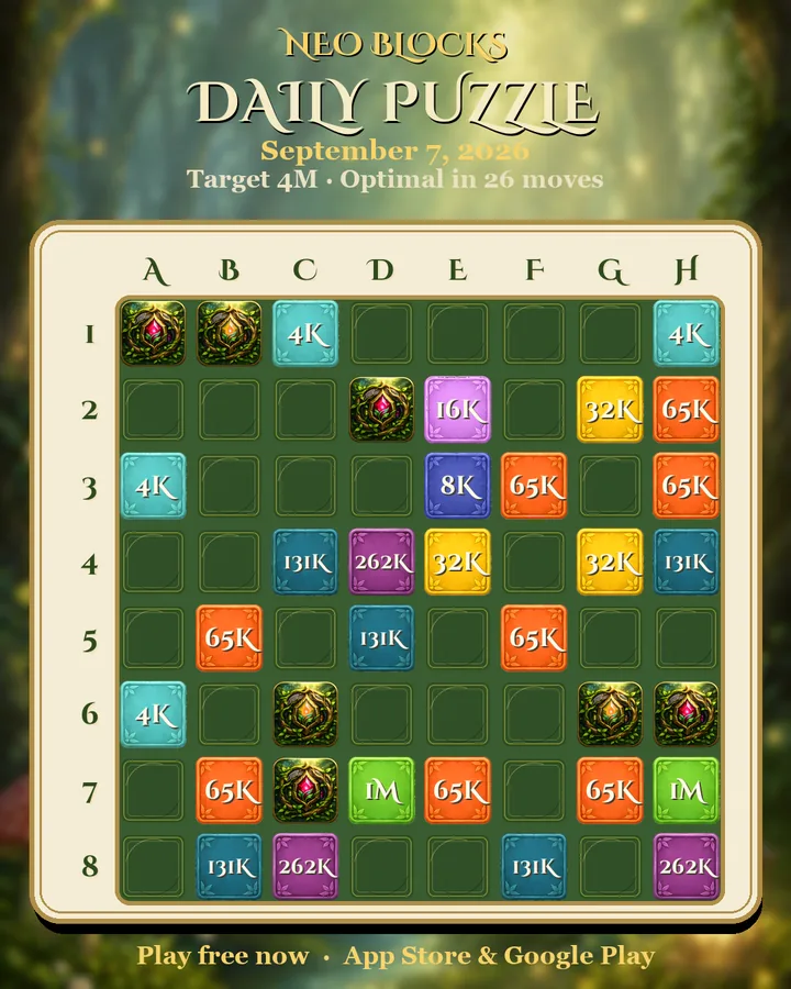 NEO Blocks daily puzzle for September 7, 2026