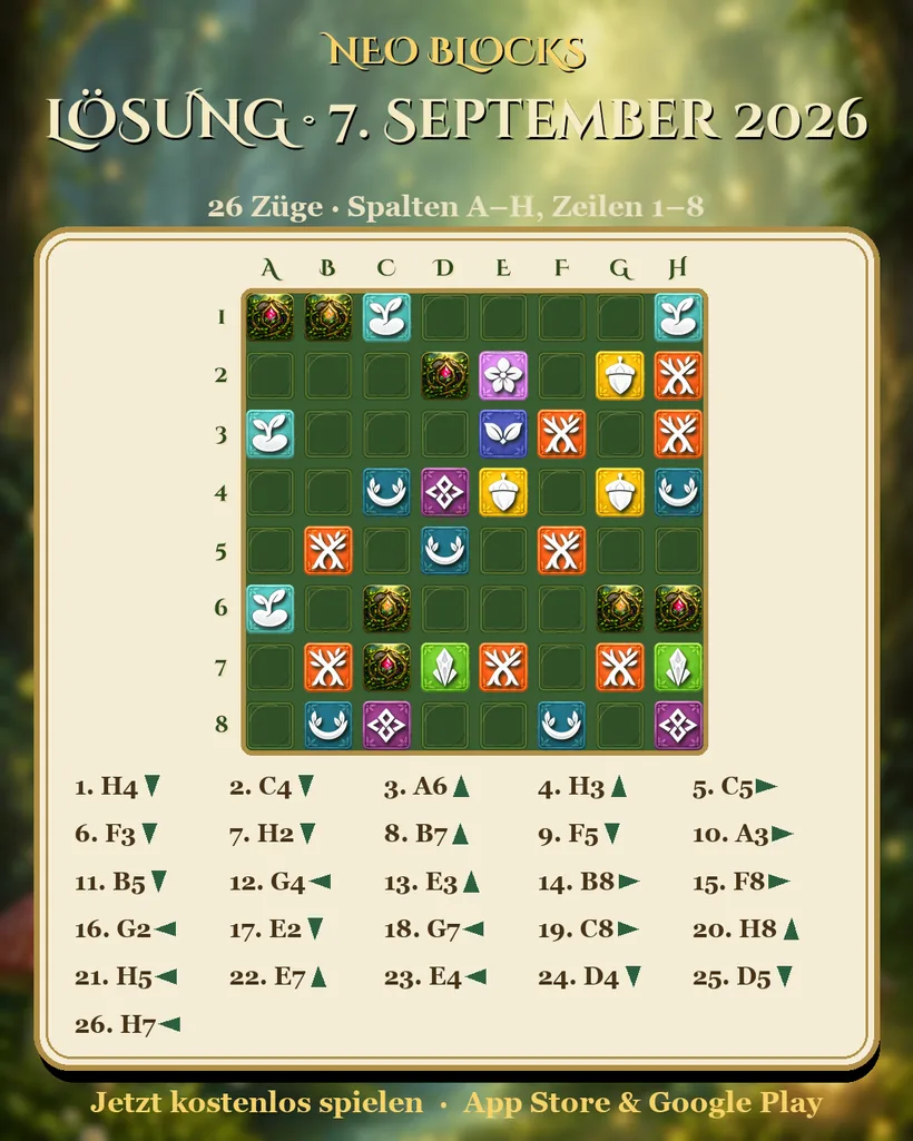 Lösung des NEO Blocks Tagesrätsels vom 7. September 2026